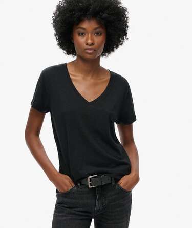 Wyszywany T-shirt z dekoltem w serek